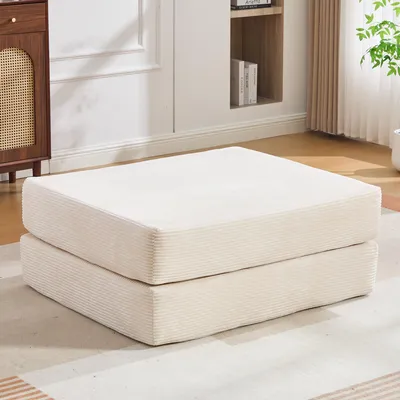 Produktbild von Cord-Kompressionshocker ausklappbar 2 Schaumstoffblöcke platzsparend 109x95x43 cm beige