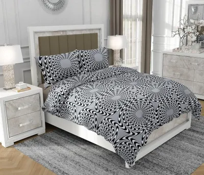 Produktbild von Bettwäsche 200x220 cm + 2x70x80 cm, 3-teilig, 100% Baumwolle, Satin, Reißverschluss, Schwarzweiß, Bunt - SOVIO | So.0056