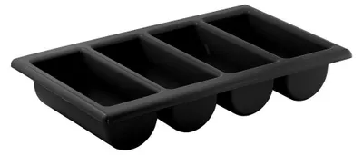 Produktbild von APS 11954 Besteckbehälter GN 1/1, 53 x 32,5 cm, Höhe 10 cm, Polypropylen, schwarz, 4 Mulden,  Germany