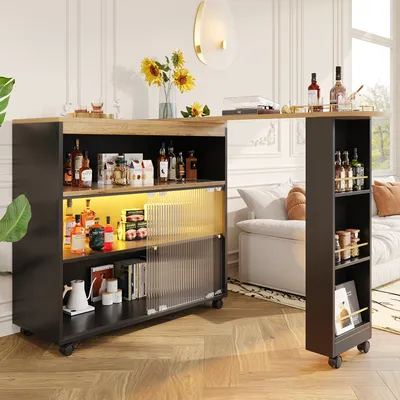 Immagine prodotto di Abrihome Tavolo da sala da pranzo girevole a 360° tavolo da bar con spazio di archiviazione, tavolo da pranzo tavolo da cucina allungabile con armadio, tavolo da bar con LED, Schwaz