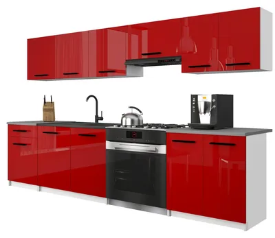 Immagine prodotto di Belini - Angolo cottura moderno ITALIA 2 - Mobili da cucina 240 cm, rosso - Cucina componibile con pensili, mobili base e piani di lavoro