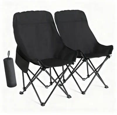 Produktbild von 2er-Set Campingstuhl Sommer - Angelstuhl & Wanderstuhl faltbar, 120kg belastbar mit hoher Rückenlehne & Tragetasche, Schwarz