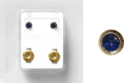 Produktbild von Erstohrstecker Chirurgenstahl vergoldet Sterile Ohrstecker Zarge mit Stein in blau 4mm