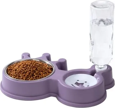 Produktbild von Cat Feeding Bowl Automatische Wasserflasche, Rutscheset, 2 in 1 Lebensmittelschalen Matte kleine mittelgroße Hunde Katzen, 32 x 20,5 5,5 cm