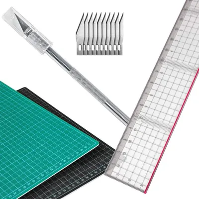 Zdjęcie produktu dla Omgoods - Mata do cięcia A3 z linijką i precyzyjną krawędzią, w zestawie 10 wymiennych ostrzy
