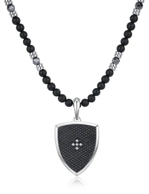 Immagine prodotto di Collana da uomo Omgoods con perline di onice ed ematite, pendente in acciaio inossidabile