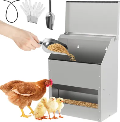 Immagine prodotto di Bettizia Alimentatore Automatico Polli 15 KG con Guanti e Cucchiaio Alimentatore per Pollame Appeso Polli Automatico