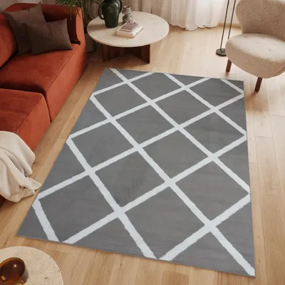 Image de Tapis LUXURY Moderne Blanc Gris Salon  140 x 200 cm