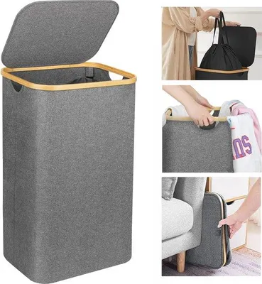 Productafbeelding van Famanu wasmand 100 liter - Hygiënische en wasbare grote wasmand met deksel en uitneembaar waszak