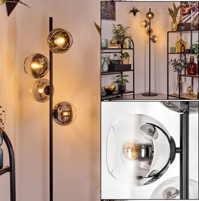Produktbild von Cesaro Stehlampe aus Metall/Glas in Schwarz/Chrom/Rauch/Klar, Retro-Design