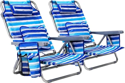Produktbild von Strandstuhl - Klappbarer Strandstuhl - 2er Set - Aluminiumrahmen - Schultergurt - Becherhalter - 65 x 65 x 78 cm - Blau