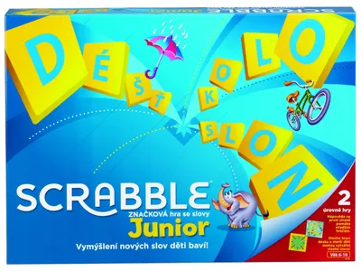 Produktbild von Mattel Scrabble Junior Brettspiel: 2 Spiele auf doppelseitigem Spielbrett