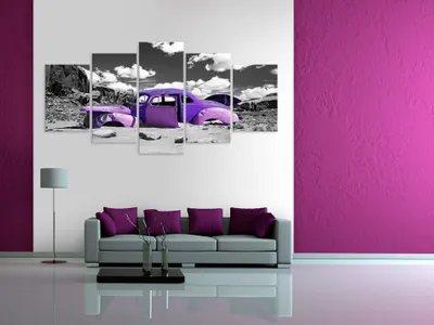 Produktbild von Akustikbild Auto 200x100 cm Bilder Akustikschaum Hochleistungsschallabsorber Schallschutz Leinwand 5 tlg Wandbild Raumakustik Schalldämmung oldtimer Vintage f-A-0003-b-n