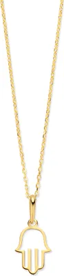 Produktbild von New Bling 9NBG-0665 Goldkette mit Fatima-Hand – 14 Karat Halskette mit Anhänger – Ankerkette – 39+3+3 cm – Hand 11,6 x 7,4 mm – Gold
