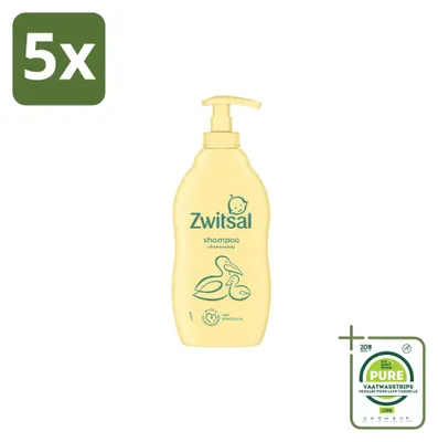 Imagen del producto de 5 unidades de champú suave para bebés Zwitsal, 400 ml cada uno, pack grande