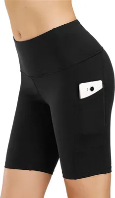 Damen Sport Leggins Shorts Hohe Taille Tights 3/4 Yogahose Blickdichte Kurz Laufhos Fitness Hosen Jogginghose mit Taschen Short