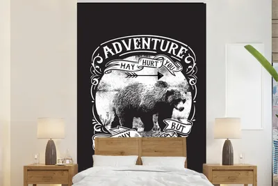 Produktbild von MuchoWow® Fototapete für Wohnzimmer oder Schlafzimmer Wandtapete Vinyl Motivtapete Bär - Tiere - Retro - Zitat - 225x350 cm - Schlafzimmer tapete