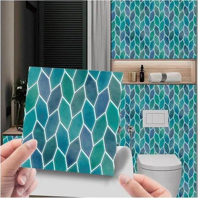 Produktbild von 15 x 15 cm Selbstklebende Mosaik-Tegel-Sticker - 25 Stück für Küche und Badezimmer - Blätter-Mosaik-Tegel-Sticker