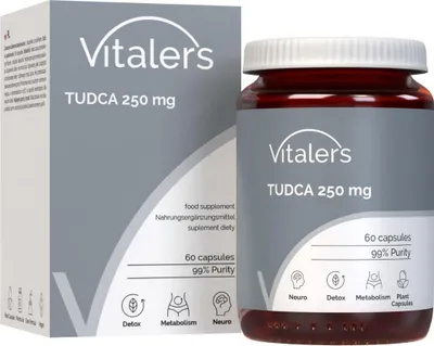Produktbild von Vitaler's TUDCA 250 mg – 60 Kapseln, vegan, 2 Monate Einnahme, ohne Konservierungsstoffe, reine Zusammensetzung