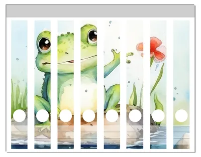 Produktbild von Wallario Ordnerrücken Sticker, selbstklebend für schmale Ordner, 8 Stück, Motiv Frosch in Aquarell
