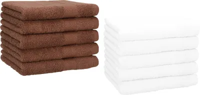 Produktbild von Betz 10 Stück Gästetücher 30x50 cm PREMIUM 100% Baumwolle Set Farbe: nussbraun und weiß