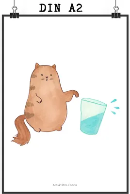 Produktbild von Mr. & Mrs. Panda Plakat Katze Wasserglas DIN A2 - Weiß - Geschenk, wanddeko, Wasser, wandkunst, Wandbild, Bild, Cat, drucke, Miau, Katzen