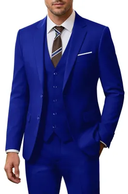 Produktbild von ZKHOECR Herren-Anzug-Set, 3-teilig, schmale Passform, Blazer mit Zwei Knöpfen, e