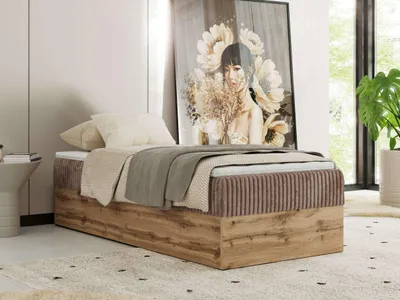 Obrázek produktu pro Kontinentální postel bez čela postele Wood Zero 90x200 cm - Multipocket H4 | Hnědá Manšestr - Topper T25