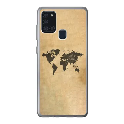 Produktbild von MuchoWow® Handyhülle Schutzhülle Hülle für Samsung Galaxy A21s Weltkarte - Schwarz - Sprichwörter Silikon Softcase Handy Hülle - Hartschale