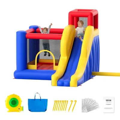 Produktbild von VEVOR Aufblasbares Hüpfburg, hochwertiges Spielhaus-Trampolin für den Außenbereich, Hüpfburg mit Gebläse, Rutsche und Aufbewahrungstasche, 340 x 260 x 230 cm Hüpfburg für den Garten der Familie