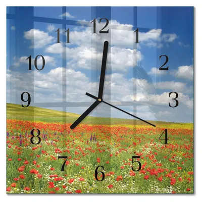 Immagine prodotto di Orologio da parete Tulup Glasuhr, orologio da cucina, vetro vero, 30x30 cm, design moderno e decorativo, silenzioso, con lancette nere - Mohnfeld