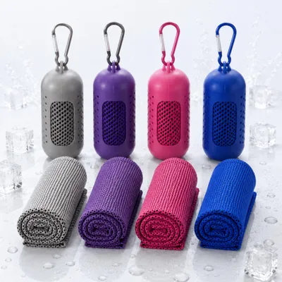 Produktbild von 4 Stück Kühlhandtuch Cooling Towel, 100 x 30 cm, Kühlendes Sporthandtuch schnelltrocknend, Mikrofaser Eishandtuch für Fitness, Gym,Yoga,Laufen,Outdoor