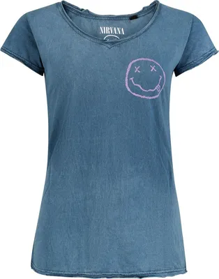 Produktbild von Nirvana T-Shirt Damen Smile Logo blau Band-Merch, Bands 100% Baumwolle XXL