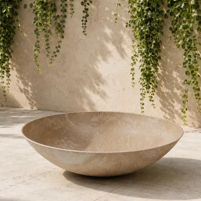 Produktbild von Flache Pflanzschale für draussen Dekoschale rund beige sand 45 cm