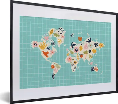 Produktbild von MuchoWow® Gerahmtes Poster Weltkarte - Blumen - Matisse 40x30 cm - Poster mit Schwarzem Bilderrahmen Wandposter Rahmen Foto Bilder - Bilderrahmen - Poster im Rahmen