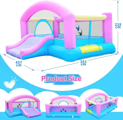 Image de Château gonflable pour enfants, avec toboggan et mur d'escalade, adapté à une utilisation intérieure et extérieure. Matelas de saut pour enfants, de 3 à 10 ans, dimensions : 274 x 310 x 2