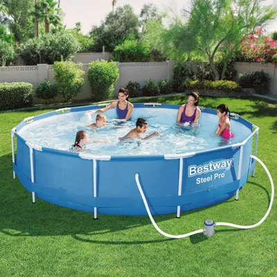 Produktbild von Stahlrahmenpool und Filterpumpe - 366 x 76 cm - Runder Aufstellpool 6473 Liter - Gartenrahmenpool - PVC-Familienpool - UV-beständig - Inklusive Wasserzirkulationssystem [56394]