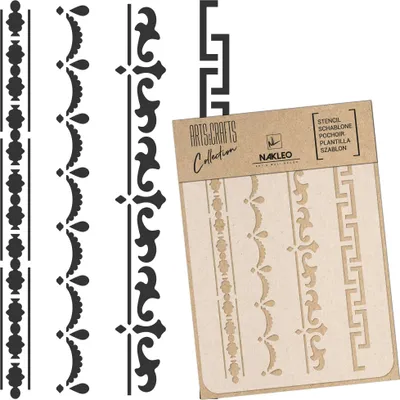Produktbild von Malschablone für Handwerk A5 15x21cm, Mini Bordüren Set Muster, Wiederverwendbare Kunststoff DIY & Scrapbooking Zeichenschablone