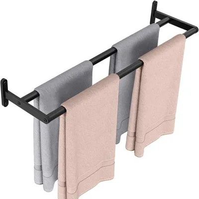 Obrázek produktu pro Dvojitý držák ručníků do koupelny a kuchyně - matně černý, 60 cm, nerezová ocel