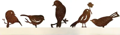 Imagen del producto de Ornamentos de metal con forma de pájaros, juego de 5 unidades, con aspecto oxidado, para el jardín