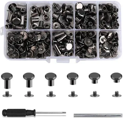 Obrázek produktu pro Prémiové sady šroubů do knih, 120 kusů, 4/5/6/8/10/12 mm, pro výrobu kožených doplňků a knih