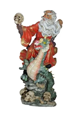 Produktbild von Merlin Zauberer Deko Figur Skulptur Drachen Totenkopf Stab Gothic Fantasy Mystik
