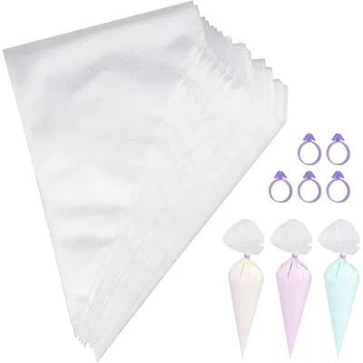 Produktbild von Einweg Spritzbeutel Groß 100 Stück mit 5 Klammern Transparent 33x22cm