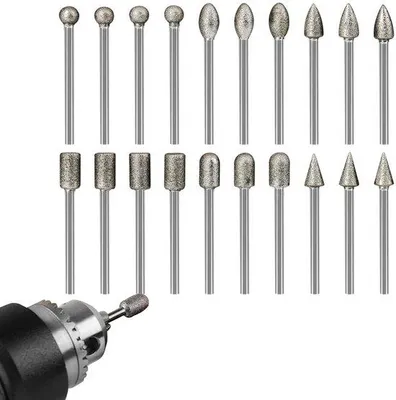 Image de Kit pour l'usinage de tournage et de fraisage - 20 mèches de coupe diamantées - Outils pour le meulage, le polissage, le perçage et les meules