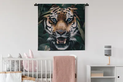 Produktbild von MuchoWow® Wandteppich Wandbehang Tiger - Blatt - Tiere 90x90 cm Tapisserie Dekoration Wandtuch - Wandaufhänger
