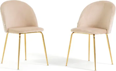 Immagine prodotto di Set di 2 sedie da pranzo imbottite, gambe in metallo, design elegante per cucina, sala da pranzo, bar e ristoranti SARA - crema/oro