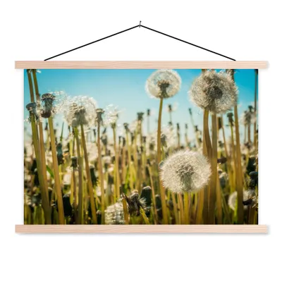 Produktbild von MuchoWow® Textilposter Blumen - Löwenzahn - Gras 120x80 cm mit holzfarbenen Rahmen - Aufhängeset