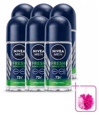 Imagen del producto de 6 unidades de desodorante en roll-on NIVEA MEN Fresh Sensation, 50 ml cada uno. Paquete económico