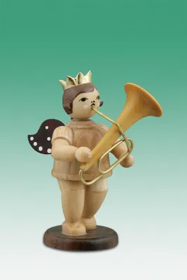 Produktbild von Holzfigur Musikantenengel mit Tuba und Krone natur Höhe 6cm NEU