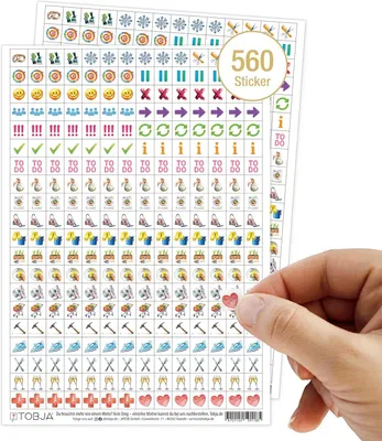 Produktbild von Set von 560 Bunte Sticker, für Kalender und Organizer, für Planung, Tagebuch, Fotoalbum